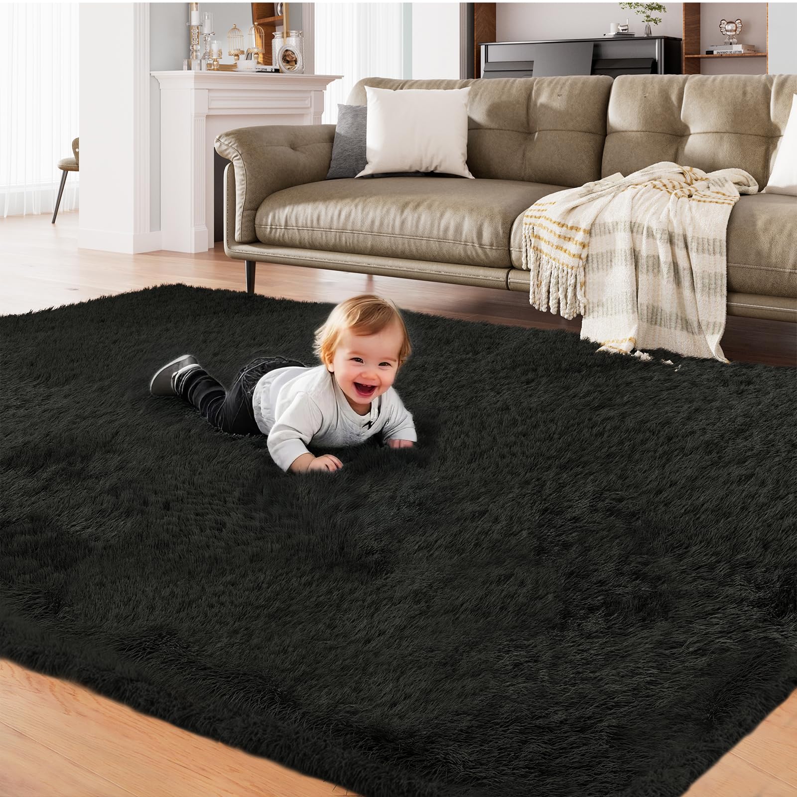 Amazon.com: AMTOVO Shag Area Rugs for Living Room, 8X10 Black